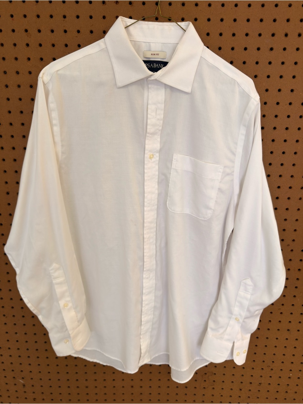 Jos A Bank Slim Fit Dress Shirt White Textured Spread Collar Stretch 16 32/33